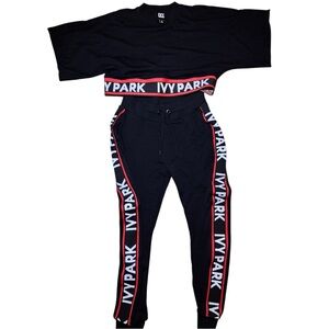 IVY PARK Black Crop Top & Jogger Set with Red Trim